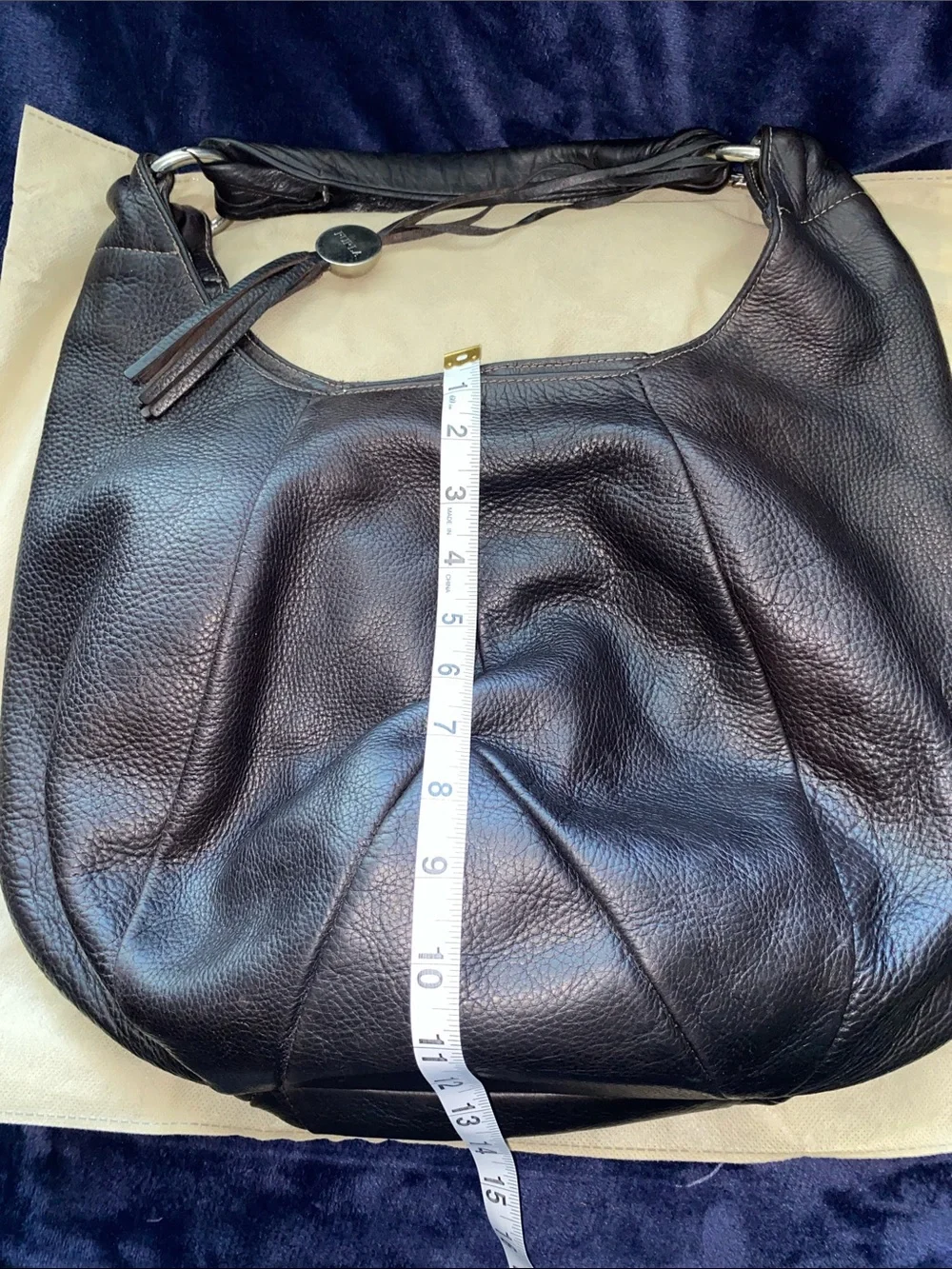 Furla Dark Brown Leather Hobo Bag with Tassel